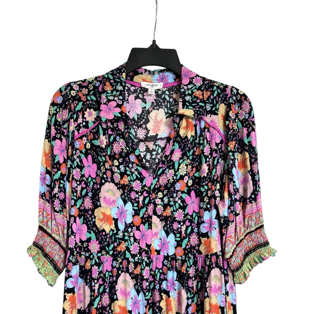 Umgee Floral Boho Multicolor Short Sleeve Casual Dress Size S - Picture 3 of 11